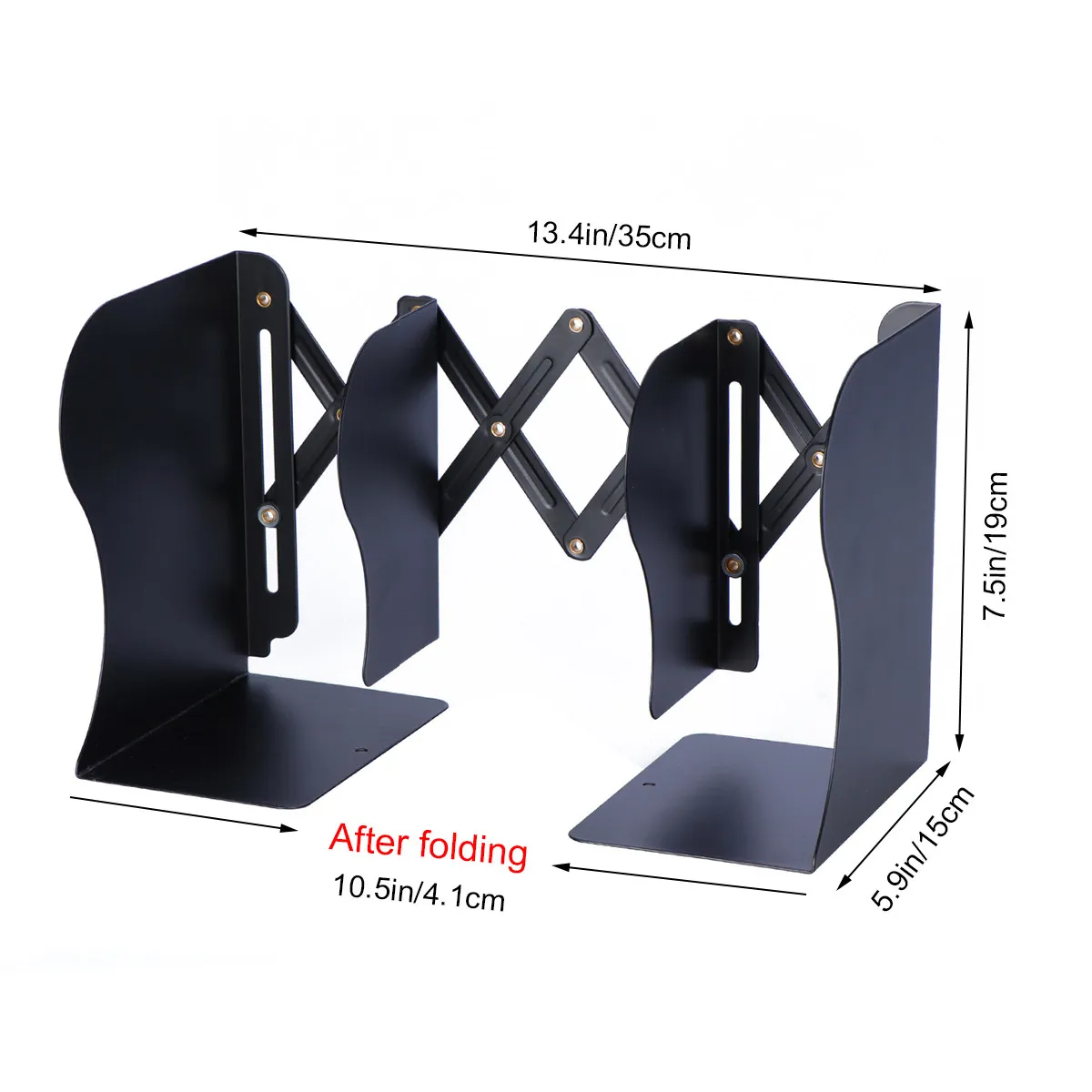 Adjustable Metal Bookend Stable Base Heavy Duty Modern Design Black Securely Holds Books Magazines Files Office Supplies School