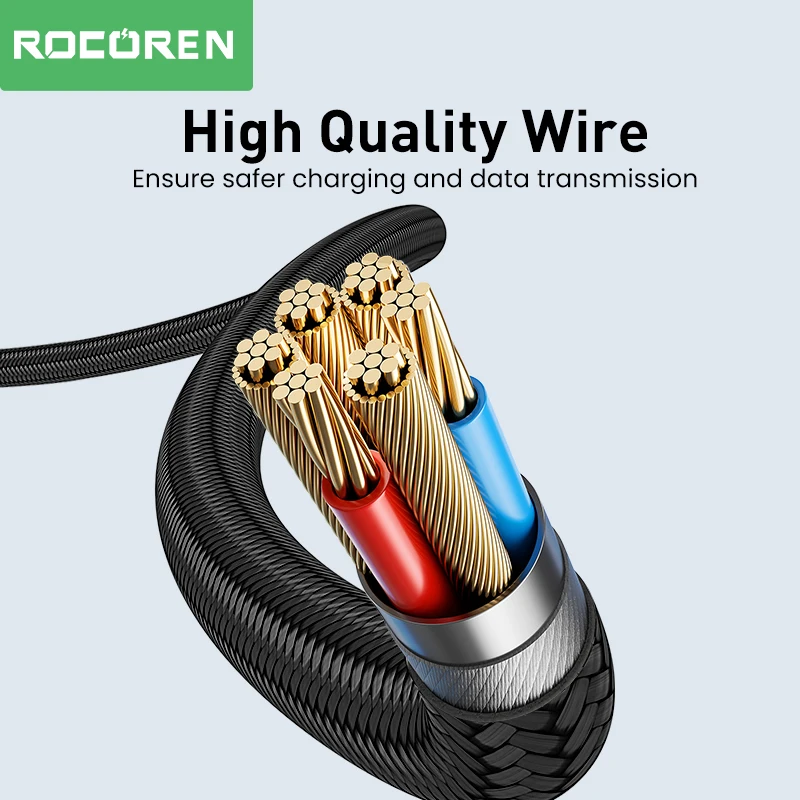 Rocoren PD 100W LED Display USB Type C Cable 5A Fast Charging Charger Wire Cord For Macbook Xiaomi POCO Samsung S22 Tablet Data