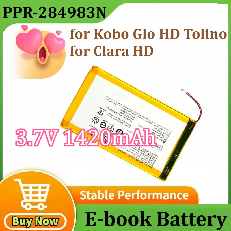 

Newly Upgraded PPR-284983N Battery for Kobo Glo HD Tolino for Clara HD E-book for Accumulator 2-wire Plug R-285083 3.7V 1420mAh