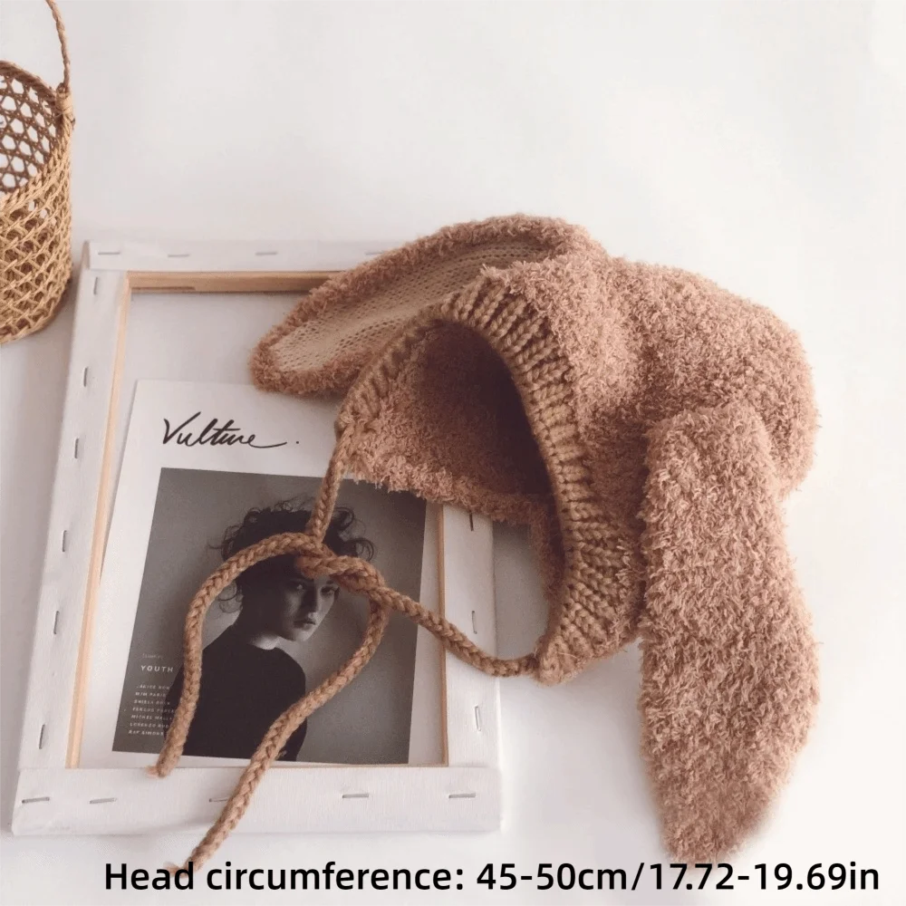 Шапка с рисунком кролика, толстая теплая детская шапка с кроликом, однотонная реквизит для фотосессии, защитная шапка для ушей младенцев для маленьких мальчиков и девочек