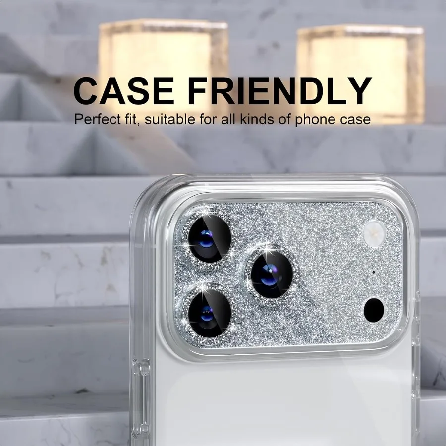 متوافق مع iPhone 17 Pro Max واقي عدسة الكاميرا غطاء كاميرا بلينغ مع واقي شاشة عدسة من الزجاج المقسى 9H معدني Ri