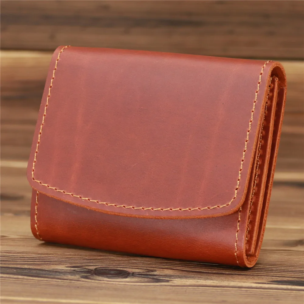 

Handmade Vintage Wallet Men‘s Women's Crazy Horse Leather Coin Purses Holders Fashion Small Wallet Short Card Holder