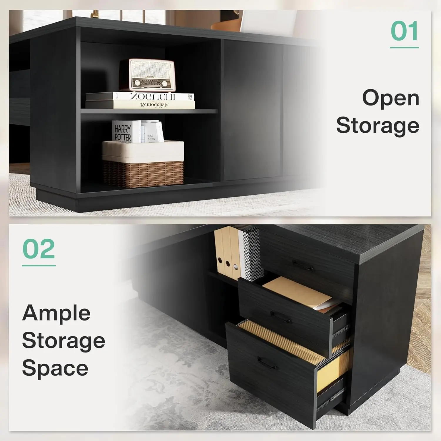 L-Shaped Executive Desk 78in Modern Office Desk with Drawers & File Cabinet Storage Shelves Home Office Furniture Customized - view 6