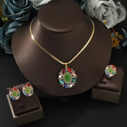 Luxury Women Cat’s Eye New Design Ring+ Necklace +Earrings Zircon micropaved high quality non-fading golden Ladies Jewelry Set