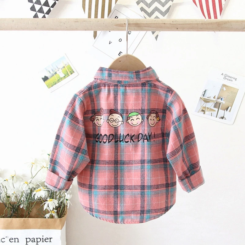 2-6Y Children\'s T-Shirts Kids Clothes Plaid Boys Shirts Coat Girls Long-Sleeve Cotton Jacket Bottoming Clothing Autumn Winter