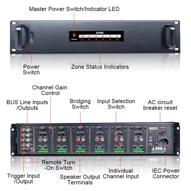 TLF HM-12 80W * 12 12 canais Classe D PA Sistema de endereço público de alta potência 2U Subwoofer Amplificador de áudio profissional
