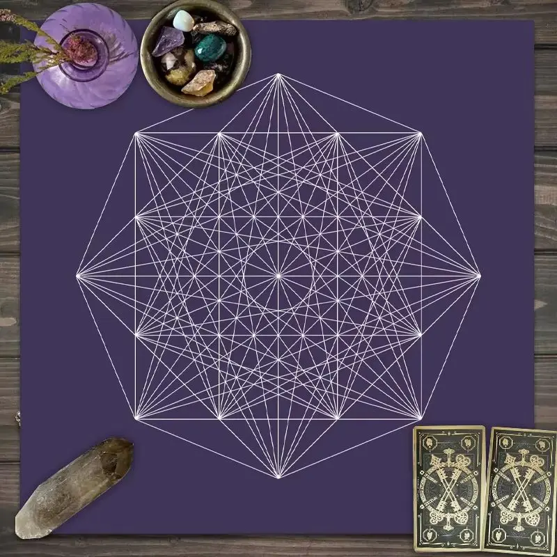 VIKAMA Witchcraft Tarot Table Cloth Sacred Geometry Star Grid Pattern Square Altar Cloth For Spiritual Ritual Crystal Decor