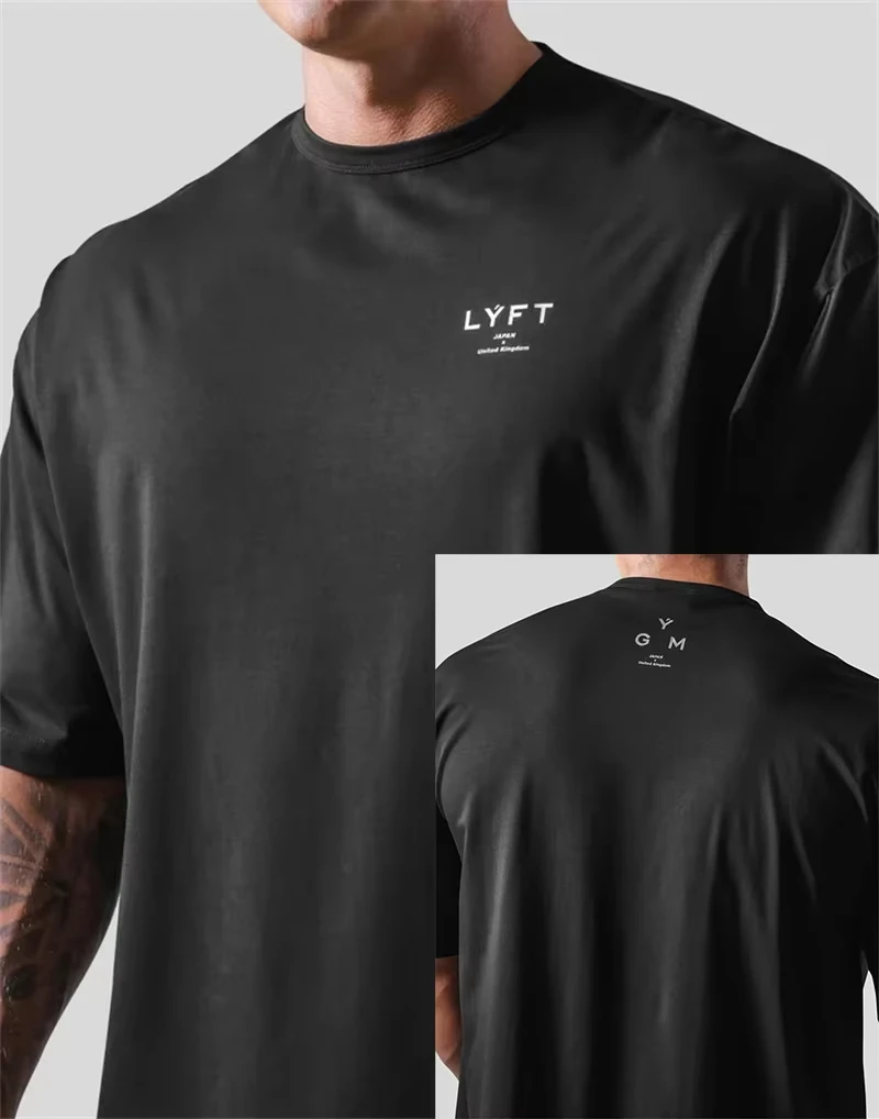 2026 Summer New LYFT JP&UK Brand Men T-shirt Casual Gym Short Sleeve Cotton Fitness T Shirt Bodybuilding Workou
