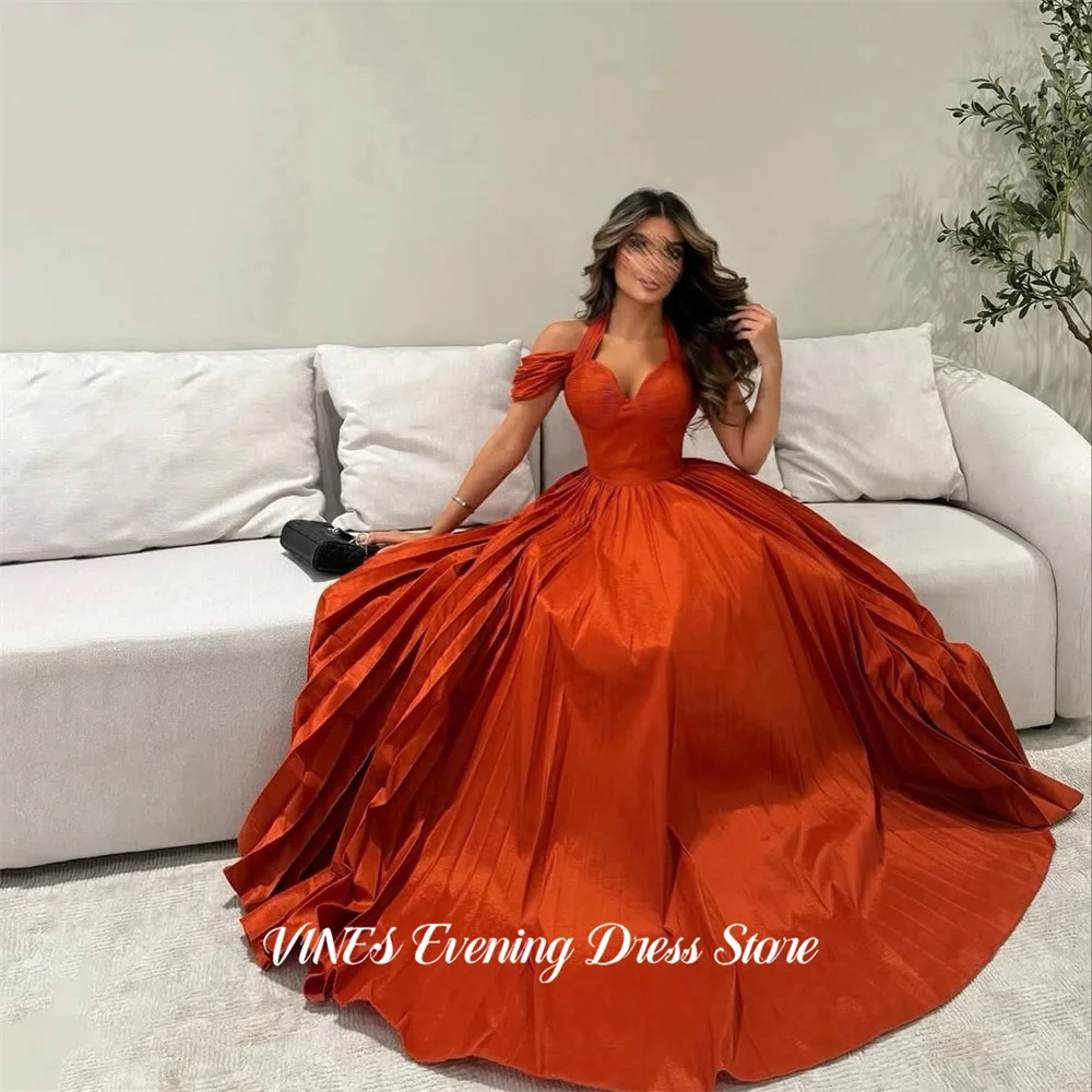 

VINES Orange Party Dress with Pleated Satin فساتين السهرة Off Shoulder A Line Evening Dress for Woman Customized