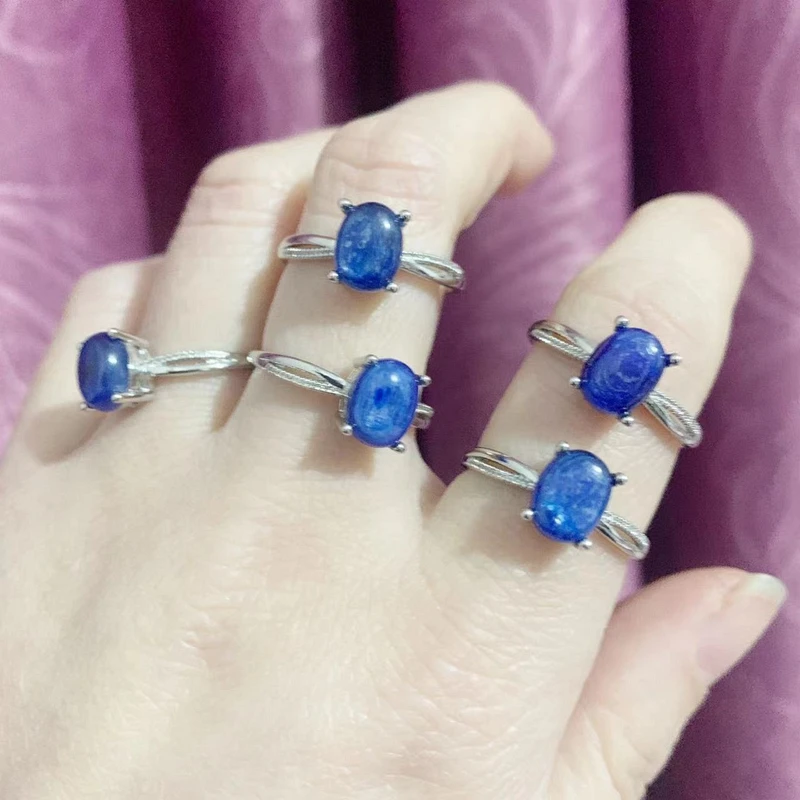 Natural Kyanite Crystal Tumbled Stones Ring Adjustabale Blue Kyanite Beads CAB Cabchons Ring Dropship 1pc