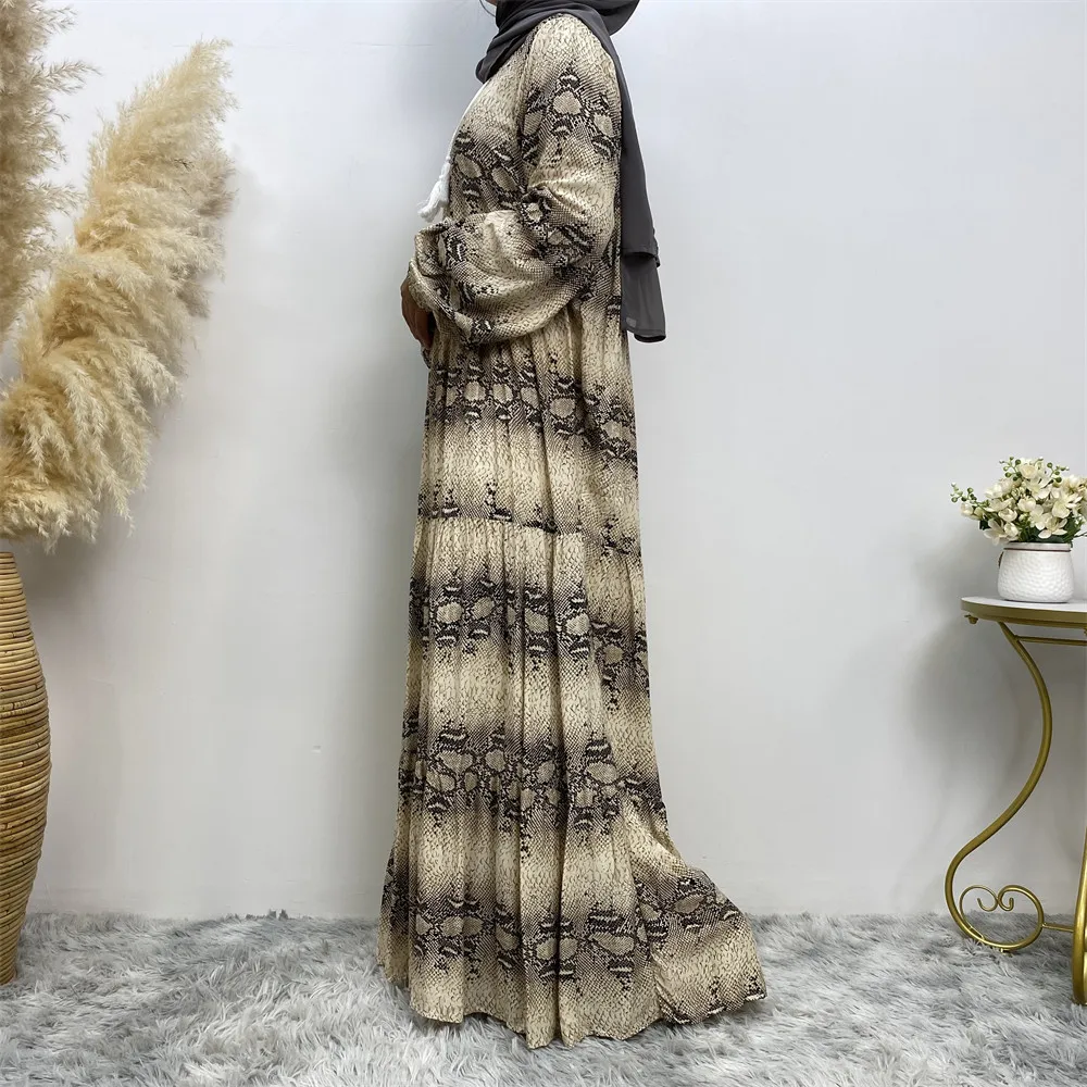 Leopard Print Cotton Abaya for Women Loose Large Size Muslim Dress Women Islamic Arabia Dubai Abayas Casual Floor-length Kaftan