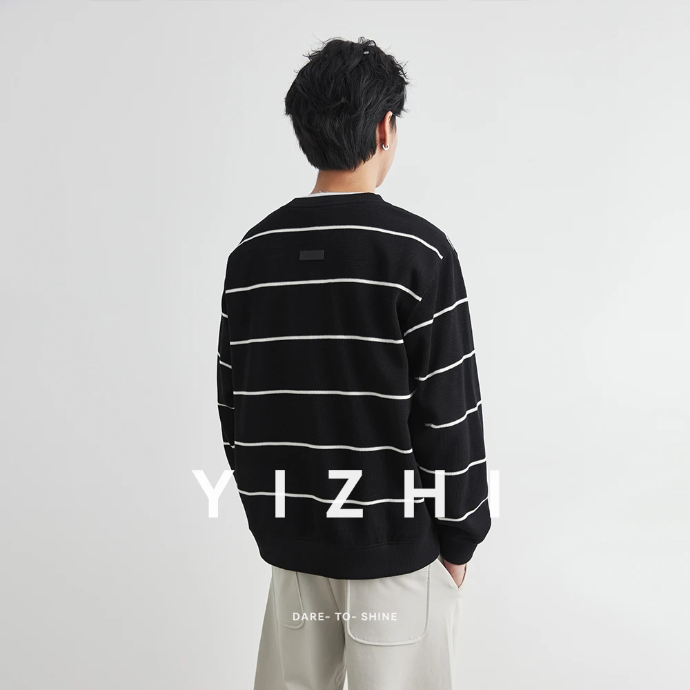 Fashion Men's V-neck Striped Long Sleeve Sweater Autumn New Fake Two-piece Knitted Jacquard Fabric Top Bottoming Shirt Pullover