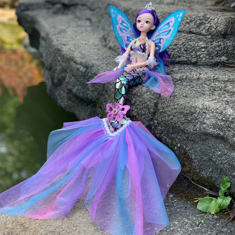 

45cm Fantasy Fairy Mermaid Princess Doll Toy 1/4 BJD Movable Joints With Lights Music Swimming Mermaid Princess For Girl Gifts