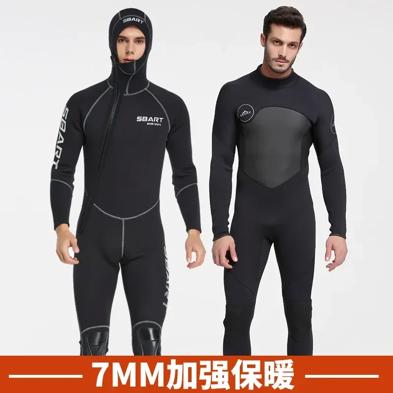 7MM Diving S uit Men's and Women's Thickened Velvet Warm Front Zipper Neutral Fishing and Hunting Suit Hooded Diving Suit