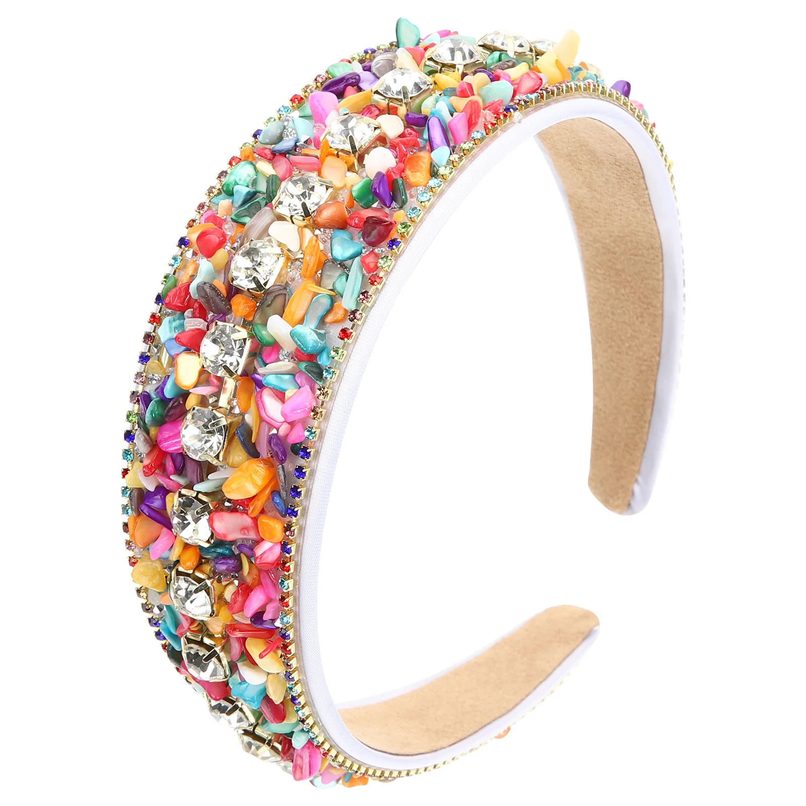 

Padded Colorful Headband for Women Rhinestone and Turquoise Decorated Wide Hair Band Comfortable Fit Fashion Statement Headwear