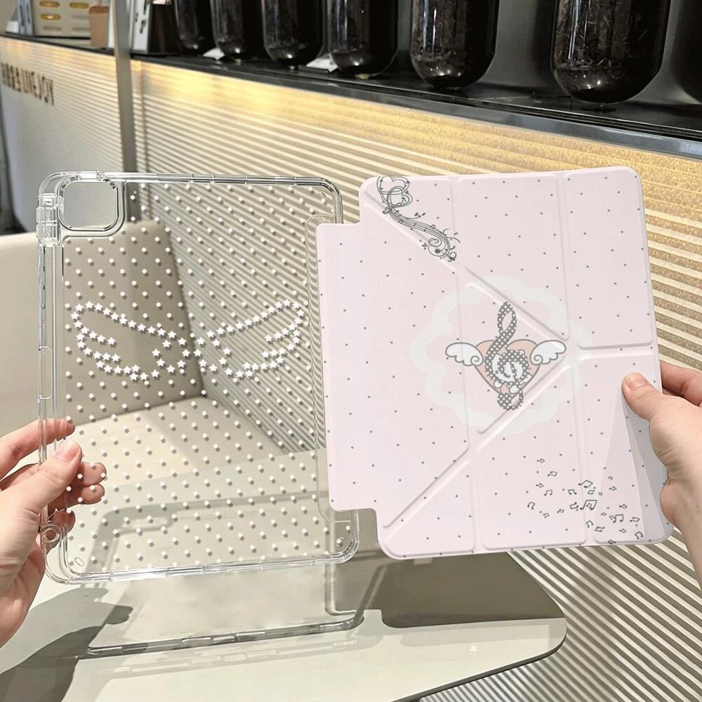 Ins Polka Dot Musical Note Angel Wings Cover For iPad Pro 13 11th M5 M4 12.9 A16 10 8 7 9th 10th Air 11 M2 M3 Mini Tablet Case