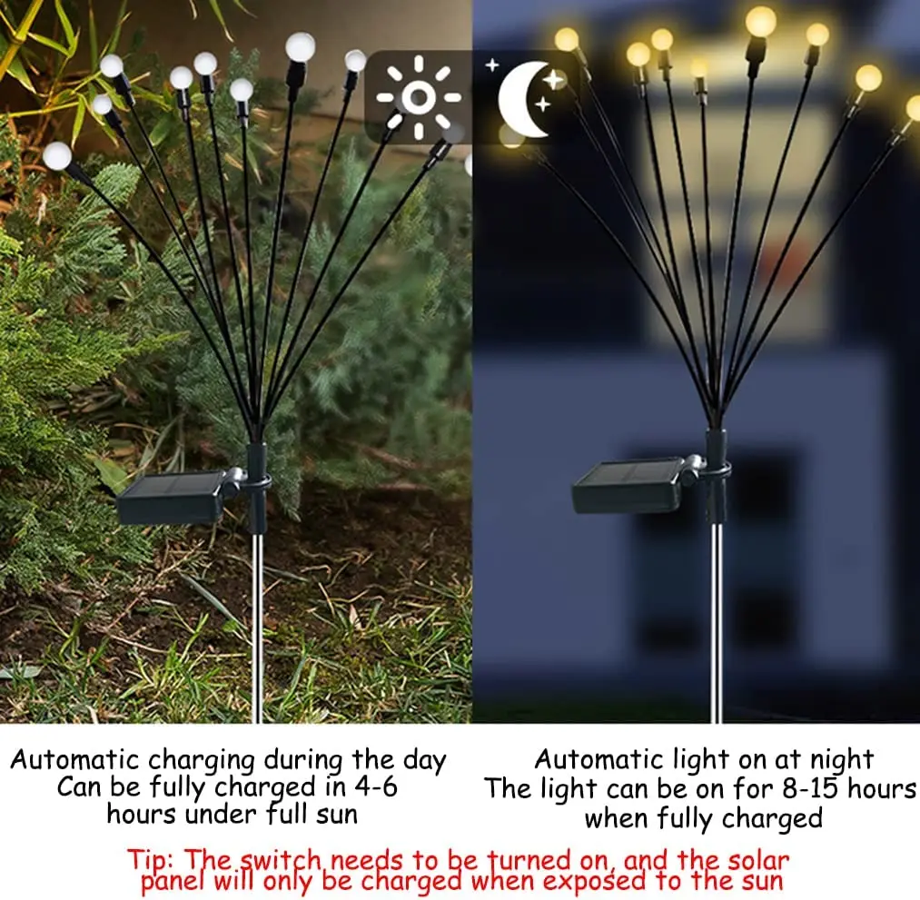 Solar Powered Firefly Lights LED Outdoor Waterproof Solar Starburst Swaying Garden Lights Swaying When Wind Blows Solar Garde