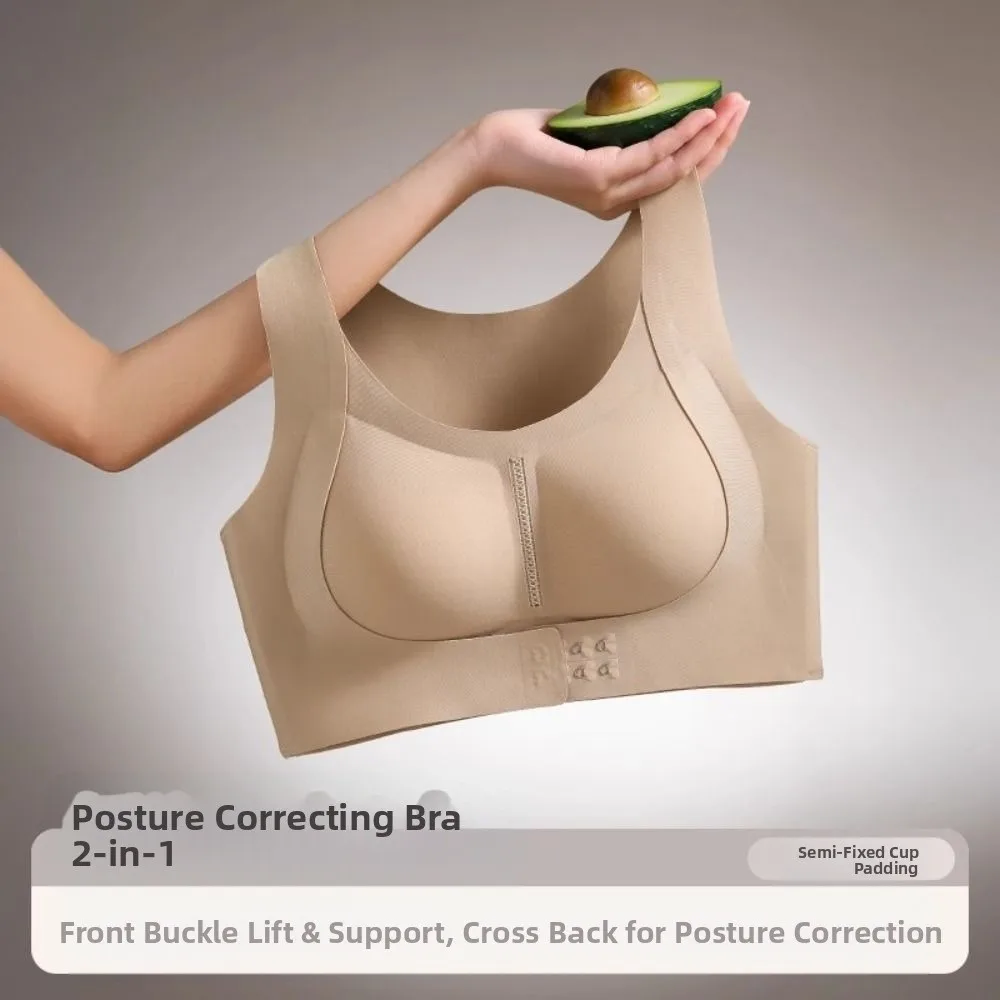 Sujetador Corrector de postura 2 en 1 ajustable a prueba de golpes para mujer sujetadores sin costuras cómodos correas de hombro ensanchadas Bralette Push Up