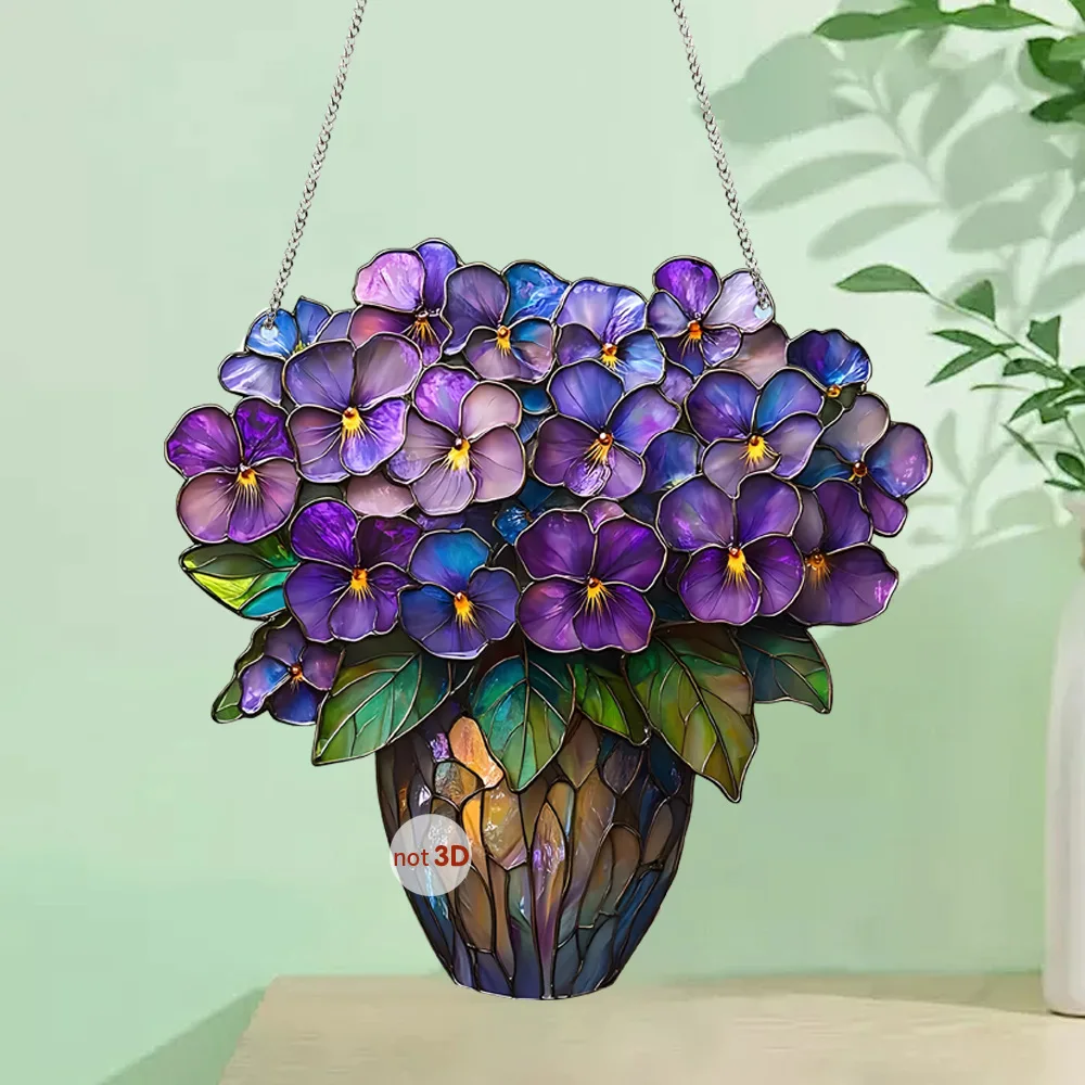 

Flowers violet vase window pendant wall decoration creative process pendant home decoration listing