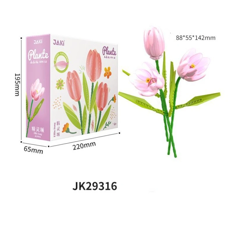 Tulipano Building Block Bouquet Fiore perpetuo Modello 3D Decorazione della casa Pianta Fiore in vaso Assemblaggio Mattoni Regali festivi per bambini