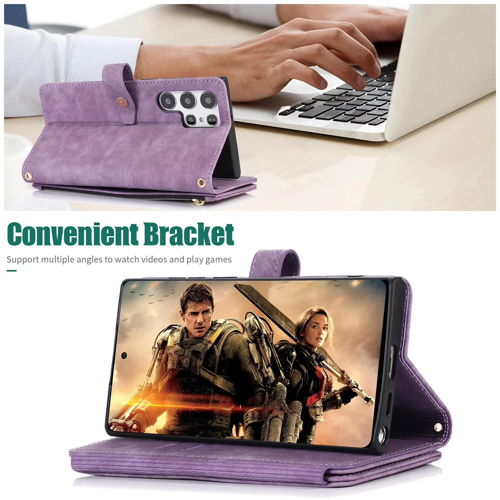 Handyhülle für Samsung Galaxy S23 S24 FE S25 S26 Ultra Edge Plus A16 A06 A26 A36 A56 A27 A37 A57 Cover Reißverschluss-Brieftasche Crossbody – Detail 20