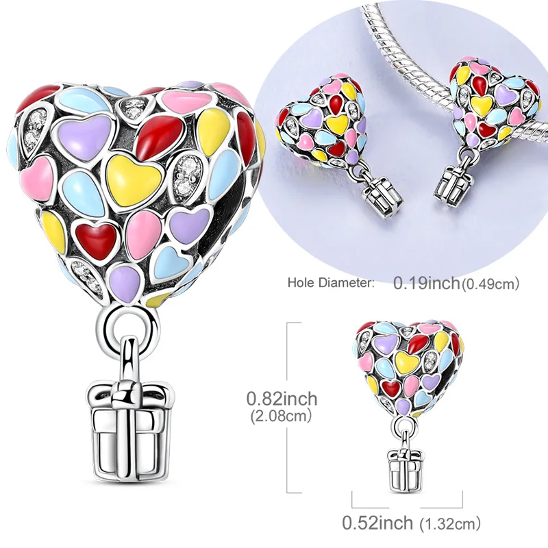 Original 925 Sterling Silber Bead Charm Herz Heißluftballon Geschenkbox Bead Fit Original Armband Für Frauen DIY Schmuck Geschenk