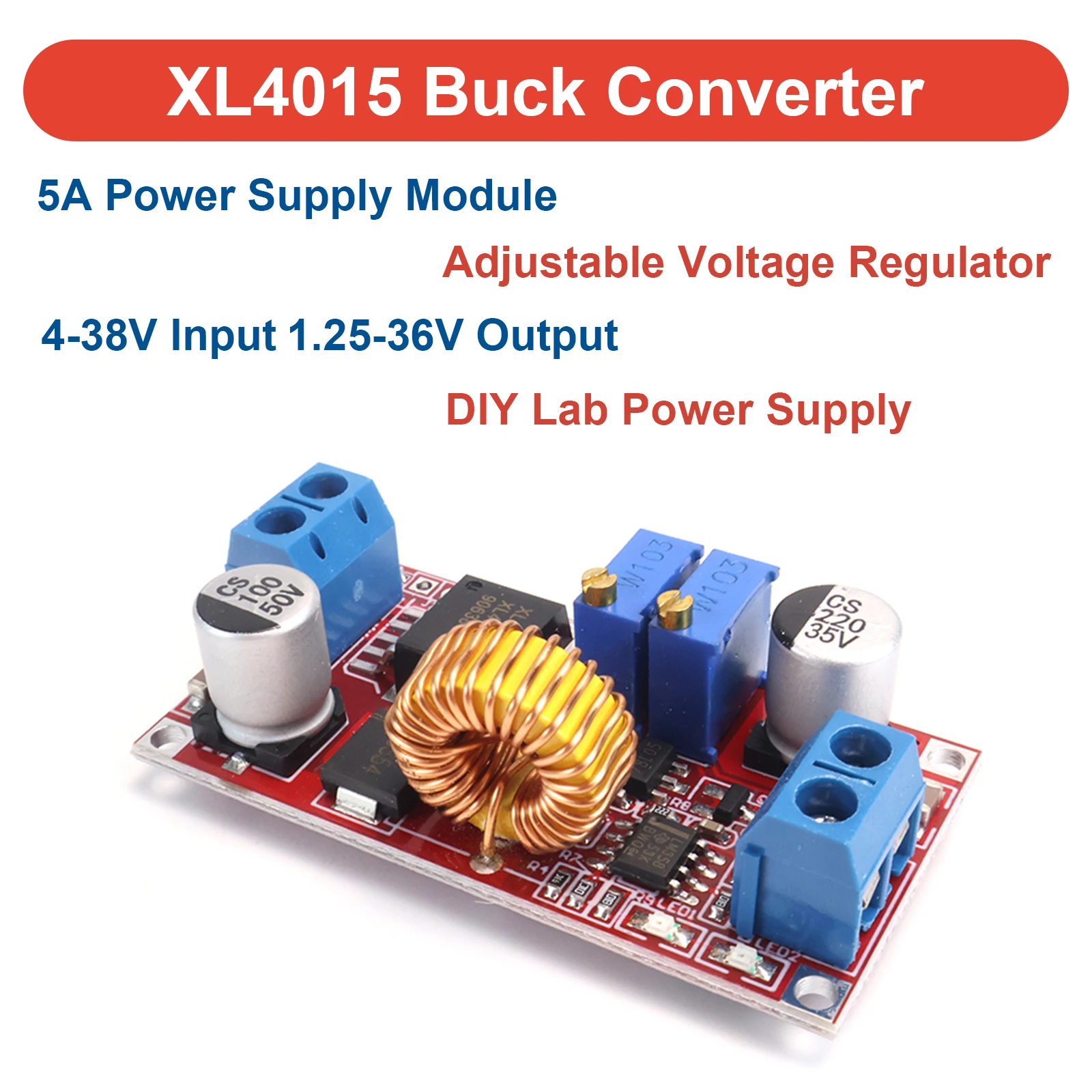 XL4015 5A CV Buck Module Step Down Adjustable LED Driver Battery Charger 4-38V 1.25-36V for Arduino for ESP32 DC-DC Power Supply