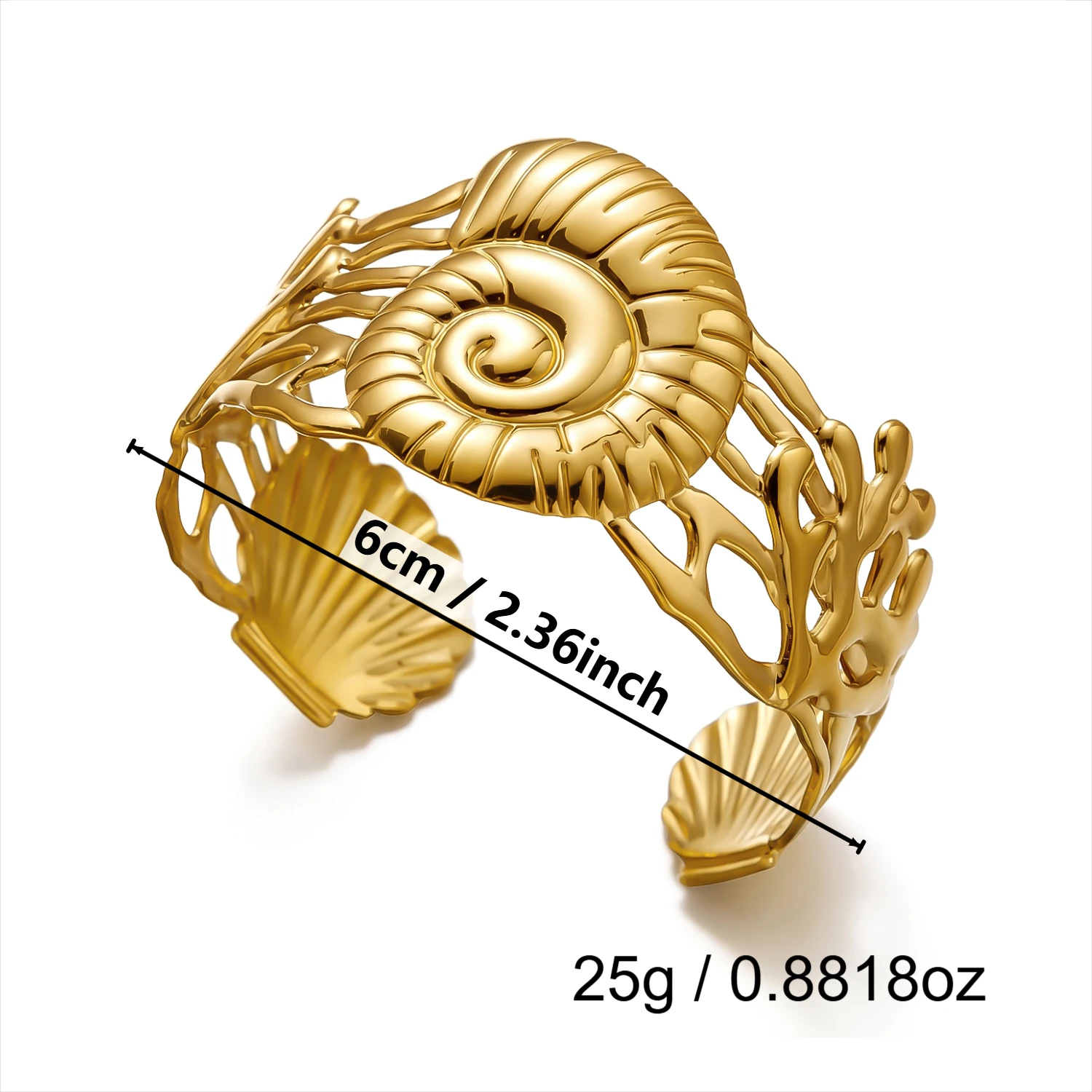 Edelstahl Geometrische Hohle Armreifen für Damen, Übertriebene Seestern-Muschel Breite Armreifen, Strandparty-Schmuck Geschenk – Detail 7