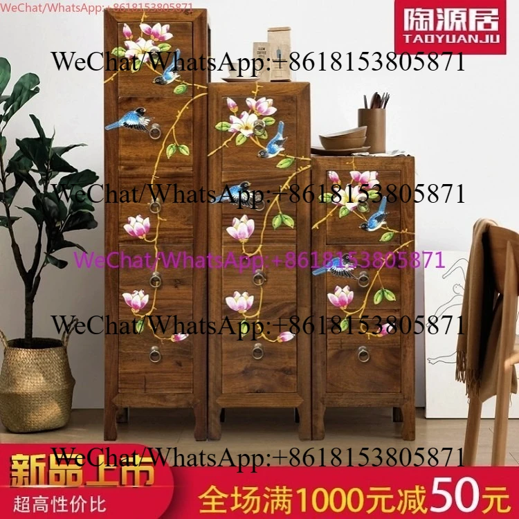 Chinese painted solid wood chest cabinet, camphor wood three-bucket four-bucket cabinet, bedroom chest storage