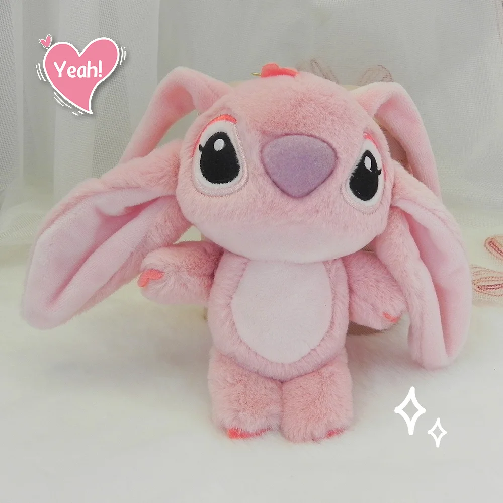 Boneka anak-anak Anime, 15CM Kawaii Stitch Angel gantungan kunci indah boneka mewah anak-anak lucu boneka hewan hadiah untuk anak-anak