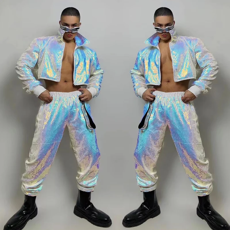 

Laser Gogo Dancer Costume Men Nightclub Bar Dj Ds Rave Outfit Party Show Performance Clothes Male Hip Hop Jazz Dancewear VDB6473