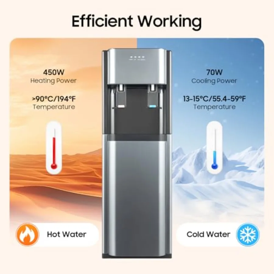 موزع مبرد مياه تحميل سفلي 20 لتر 5.28 جالون موزع مياه ساخن وبارد مع ضوء LED 304 مياه من الفولاذ المقاوم للصدأ #4