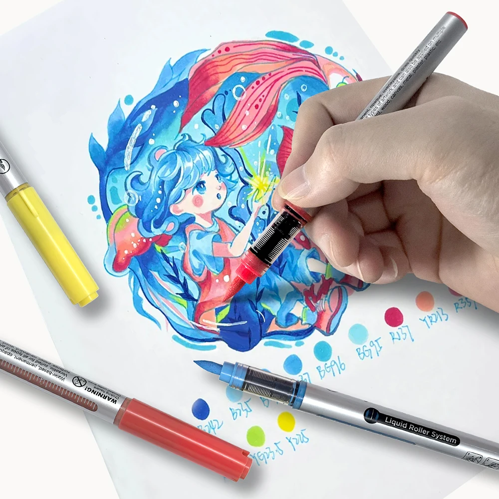 Borrence Acrylic Brush Markers Set 10Pcs/Box 120 Colors Soft Head School Supplies Automatic Ink Control System Paint Art Markers