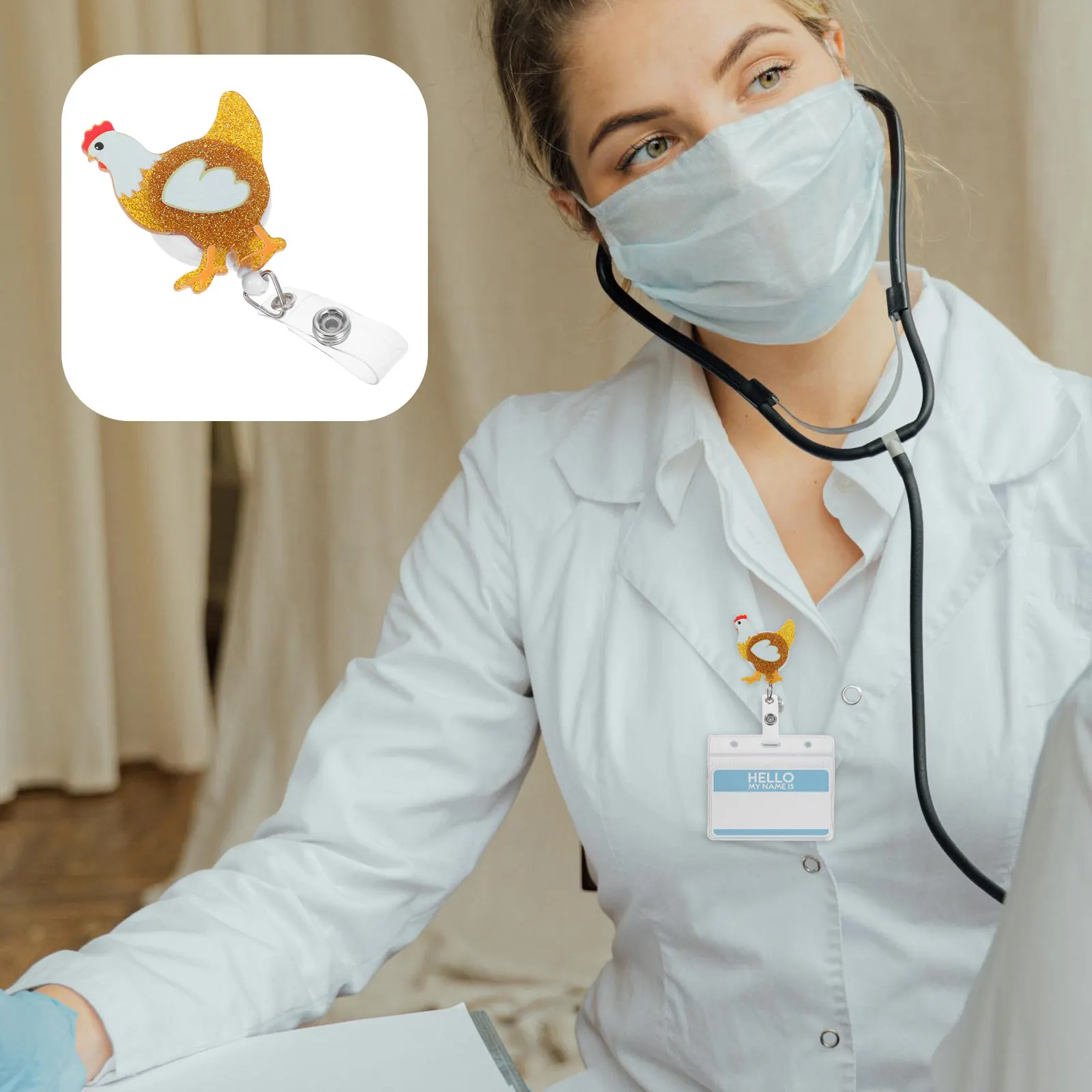 Chicken Badge Reel Retractable Clip Cute Design for Nurse Doctor Assistant Id Badge Holder Nursing Student