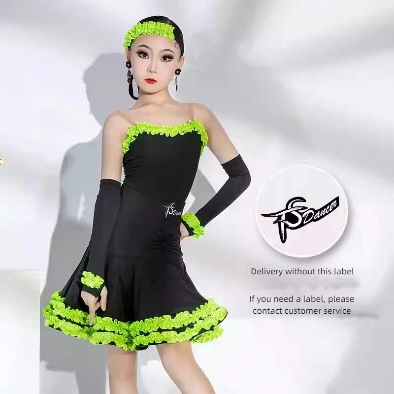

Rumba Tango Latin Dance Costumes Kids Ballroom Salsa Samba Dress Girls Children Stage Outfits Costume Competition Training Suit