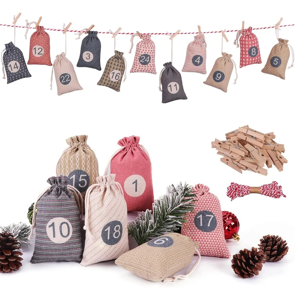 

Christmas Advent Calendar To Fill Yourself Xmas Fabric Calendar Self-Filling Hanging 24 DIY Craft Set Gift Bags For Children