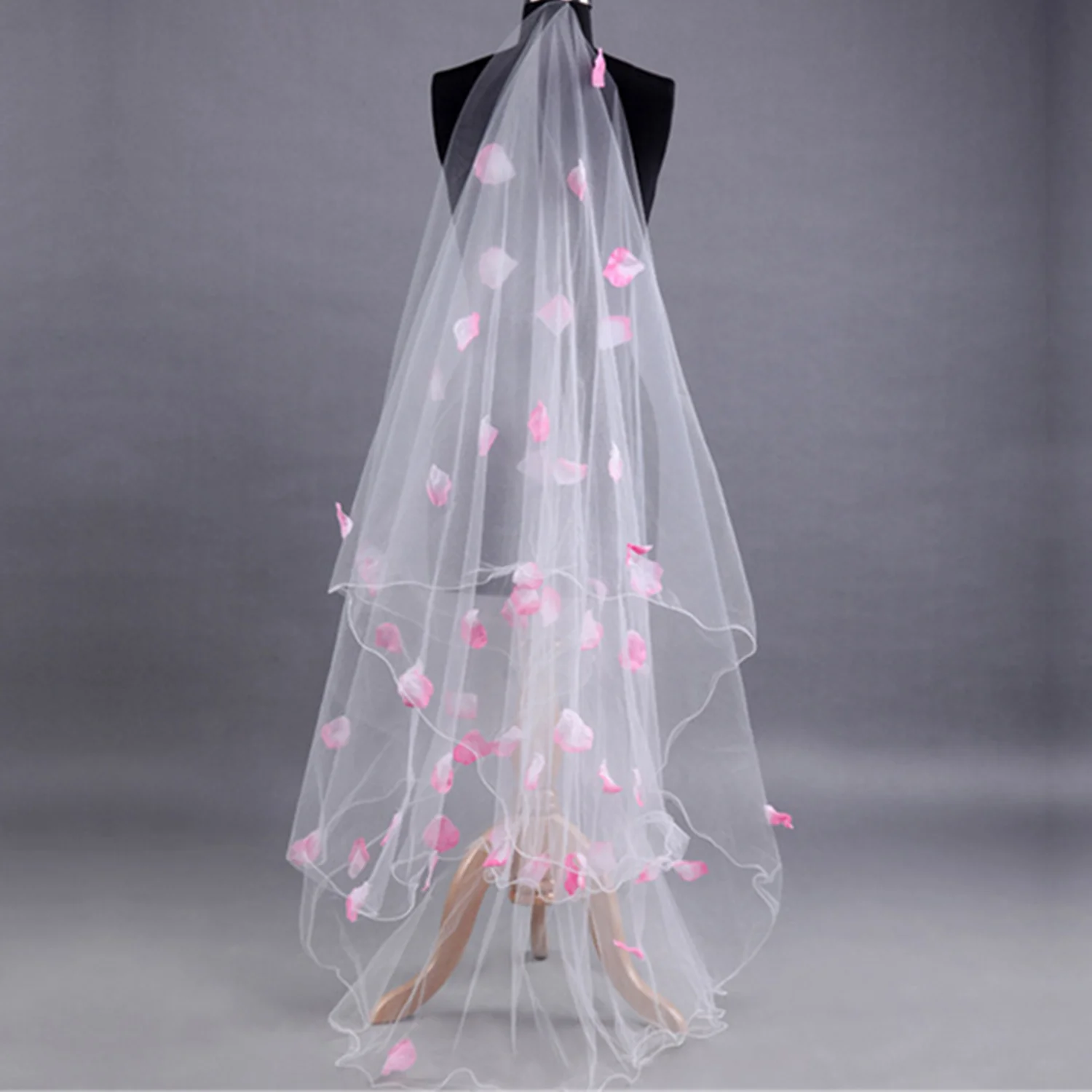 3M Long Petal Adorned Bridal Wedding Veil Church Simple Bride's Headpieces Hair Accessories Marriage Headdress