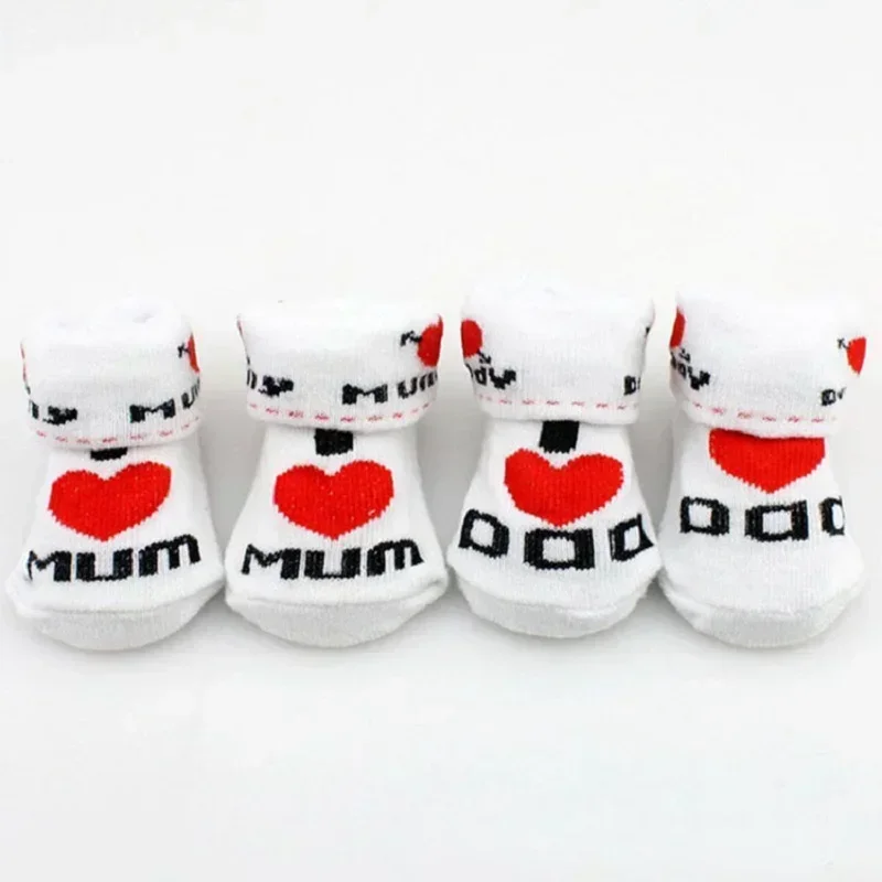 1Pair Newborn Baby Infant Boys Girl Cotton Slip-resistant Floor Socks Love Mom/Dad Pattern Suitable 0~6 Months Toddler