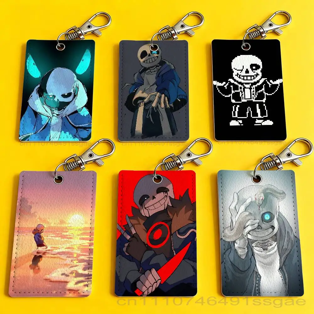

U-Undertale-e Sans Card Holder Men And Womenn Universal Antirust Keychain Learther Access Drop Key Tag Ring