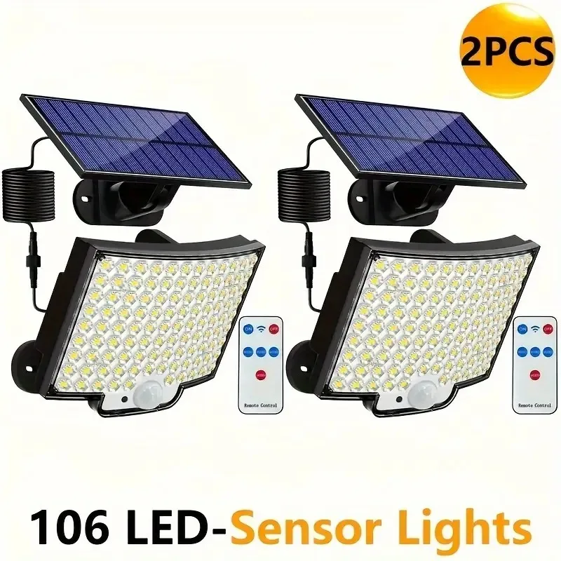 

1/2PCS Solar Lights Outdooor 106LED Solar Security Lights 4 Modes Motion Solar Wall Lights Waterproof for Front Door Garage Deck