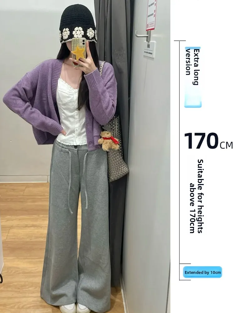 

ay Dstring Sports Pants Women's Thiened Loose Wide Leg Sweatpants Autumn Winter Long Size High Waist Casual Trousers