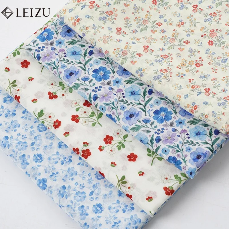 0.5/1M Floral Poplin Fabric Imitation Cotton Printed Fabrics Soft Breathable Cooling for Dress,Shirt,Pajamas DIY Handmade Cloth