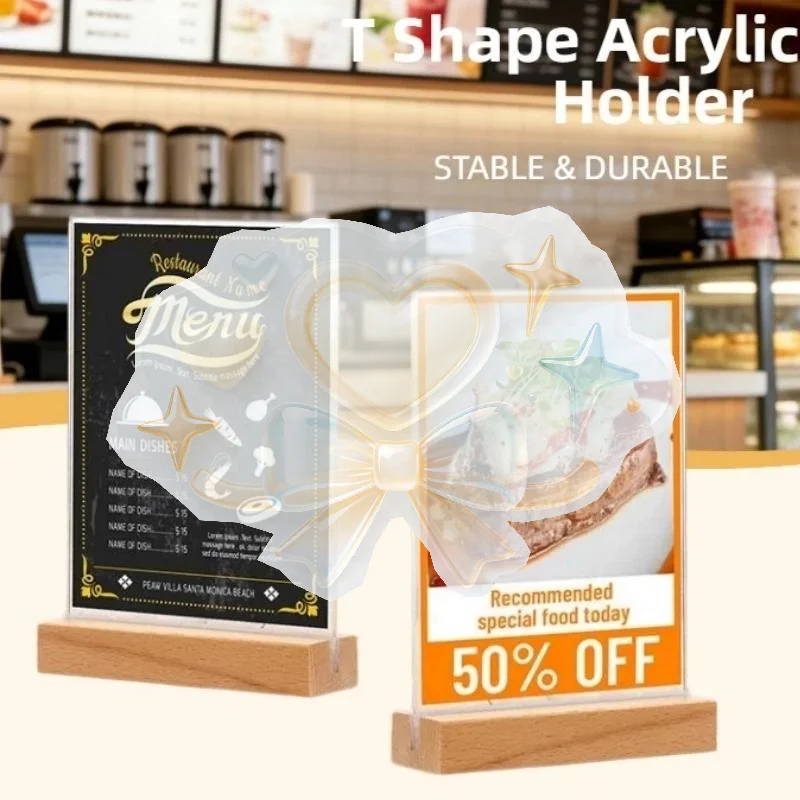 1Pcs Acrylic Sign Holder With Sturdy Wood Base And Clear Acrylic Panel Perfect For Office Restaurant Menu Photo Display