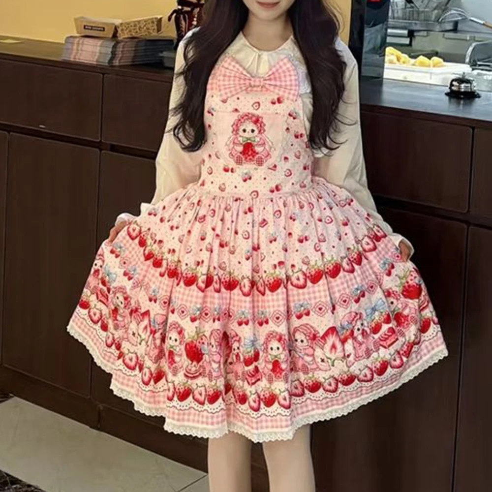New carnival strawberry rabbit lolita original genuine cute jsk strap skirt lolita daily versatile sweet