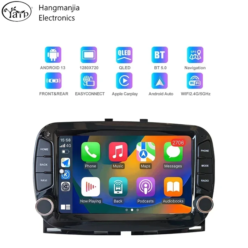 hangmanjia Android 13 Car Radio For Fiat 500 2016 2017 2018 2019 Carplay Stereo GPS Navigation DSP Multimedia Player Autoradio