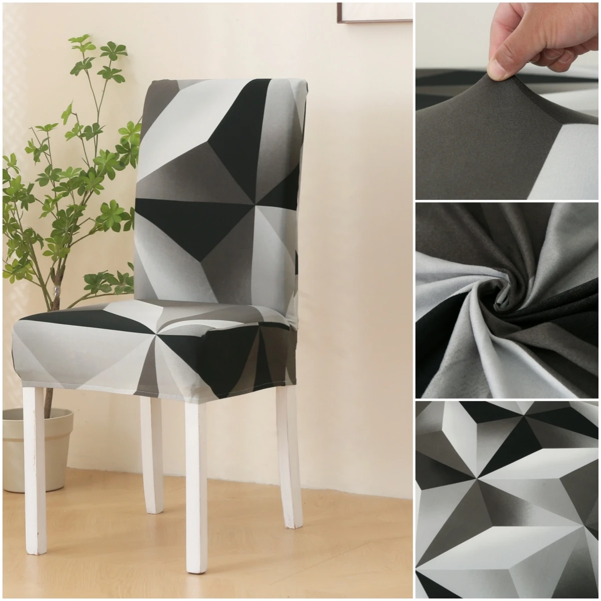 

4pcs/6pcs Elastic Dining Chair Slipcover, Asymmetrical Block Patterns, Soft Material, Fits Most Standard Seats