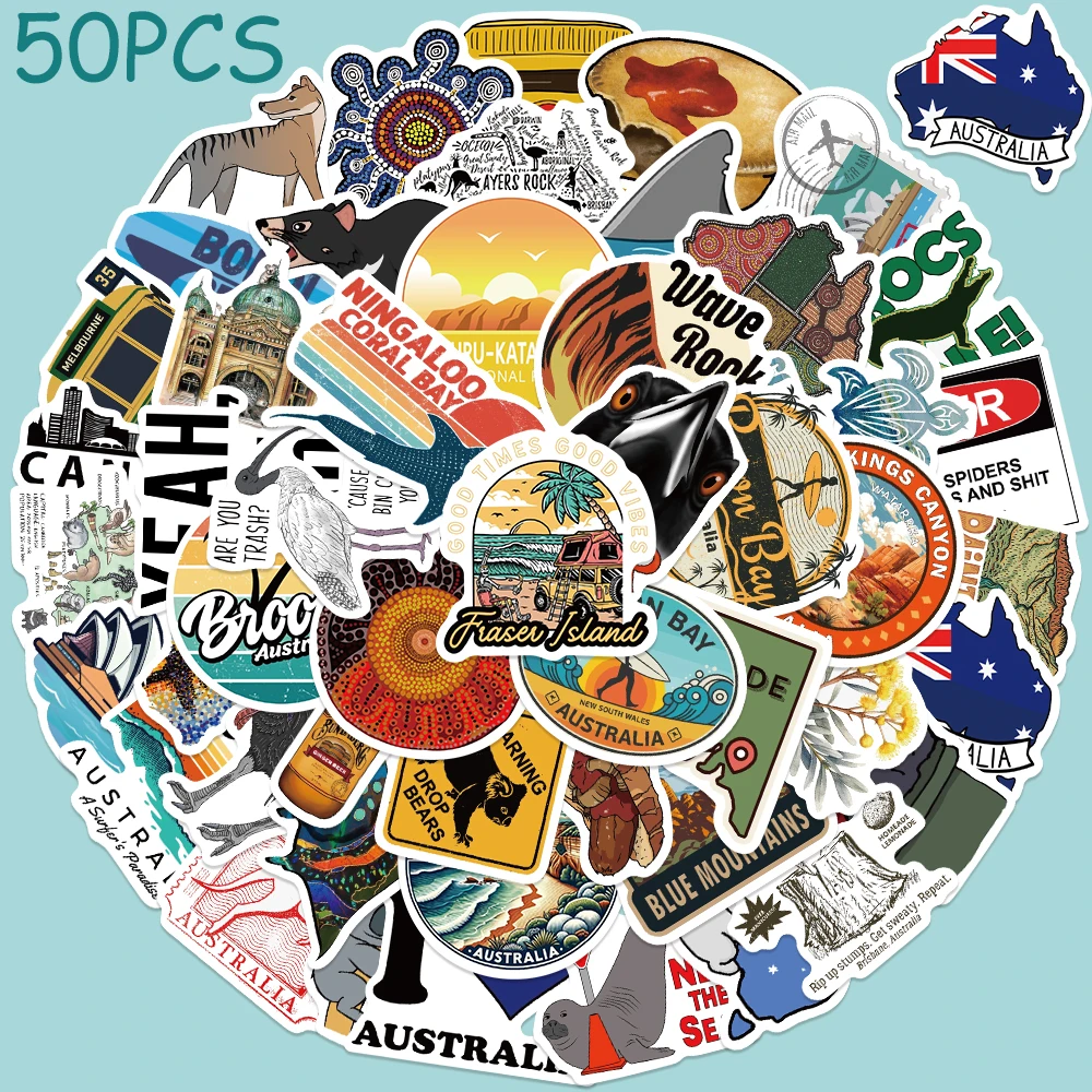 

50pcs Cartoon Graffiti Australia Stickers Decals For Phone Laptop Luggage Refrigerator Notebook Aesthetic Waterproof Stickers