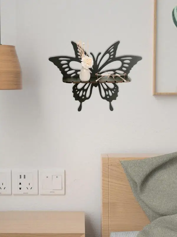 Butterfly Floating Shelf Bohemian Wooden Butterfly Rustic Decor Holder Butterfly Shape Storage Rack Wood Wall Decor for Bedroom