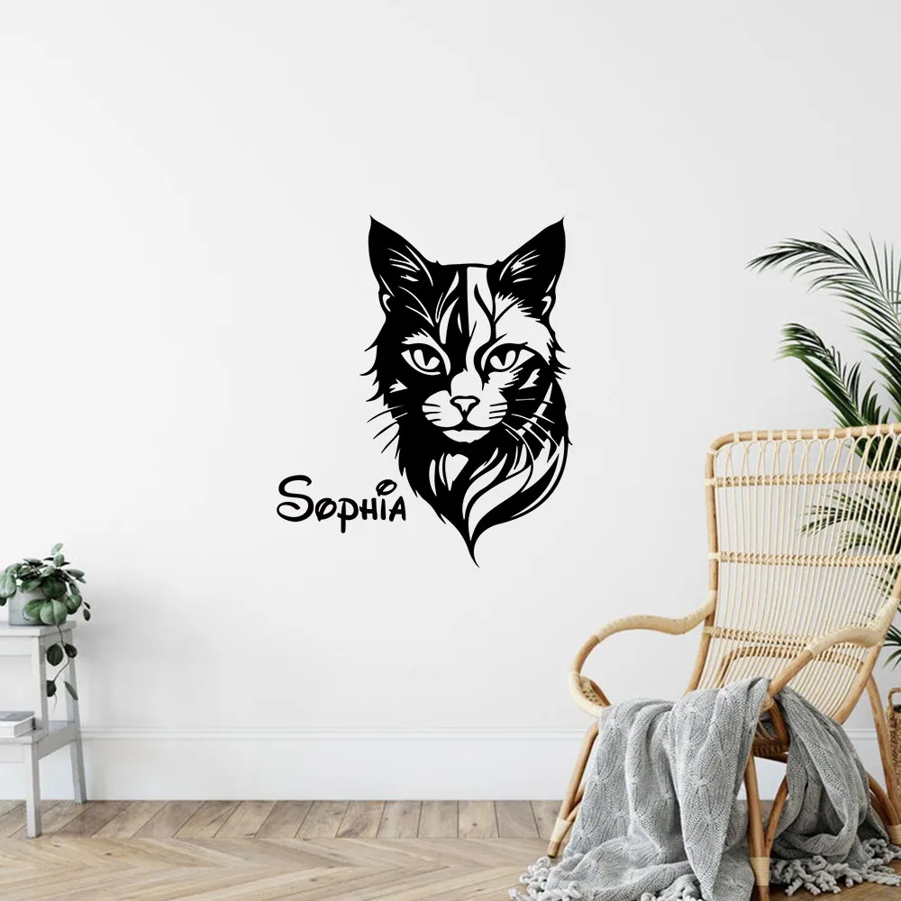 1PC Cute Cat Personalized Name Wall Art Decal Wall Stickers Pvc Material The best Christmas gifts Home Party Decor Wallpaper