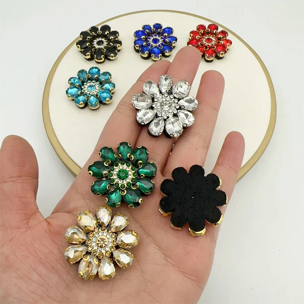 10PCS Handmade Flower Shape Beaded Patches for Clothing DIY Rhinestone Sequins Sew On Appliques for Clothes